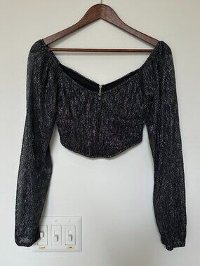 Emory Park Women's Black and Silver Party Crop-top size Small ✨